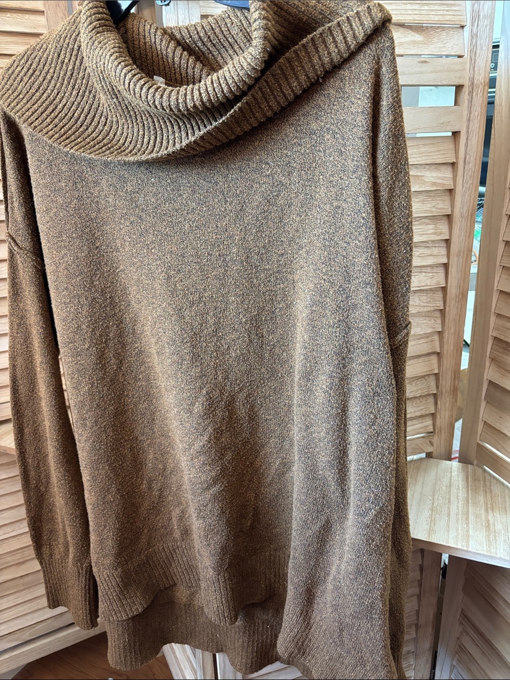 FINAL MARKDOWN Terra & Sky Ribbed Cowl Neck Sweater in Heathered Brown 2X